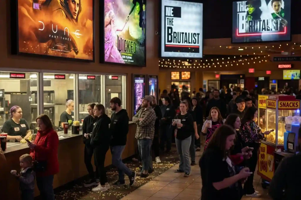 2026 box office comeback with crowded cinema lobby and ticket sales