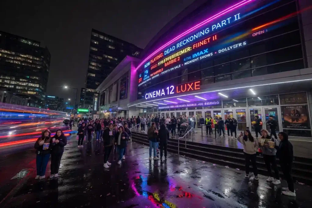 Upcoming 2026 movie releases at modern multiplex cinema night view